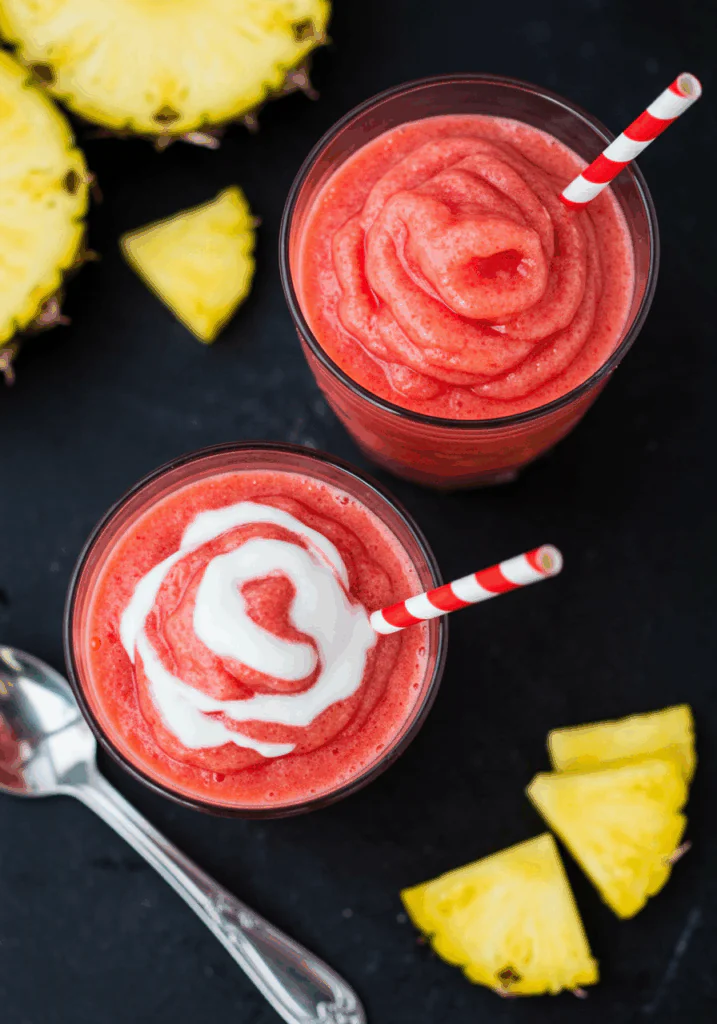 Pineapple Strawberry Swirled Slushies