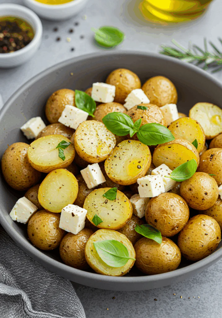 Roasted Potatoes with Baked Feta and Garlic