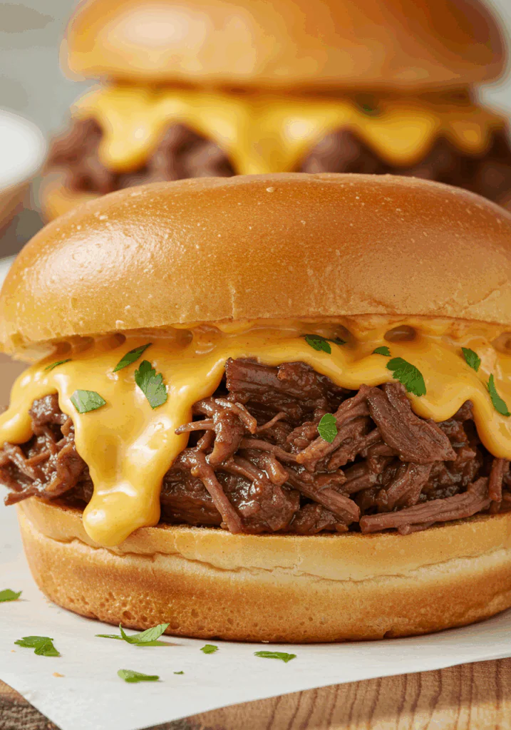 Slow Cooker Beef & Cheddar Sandwiches