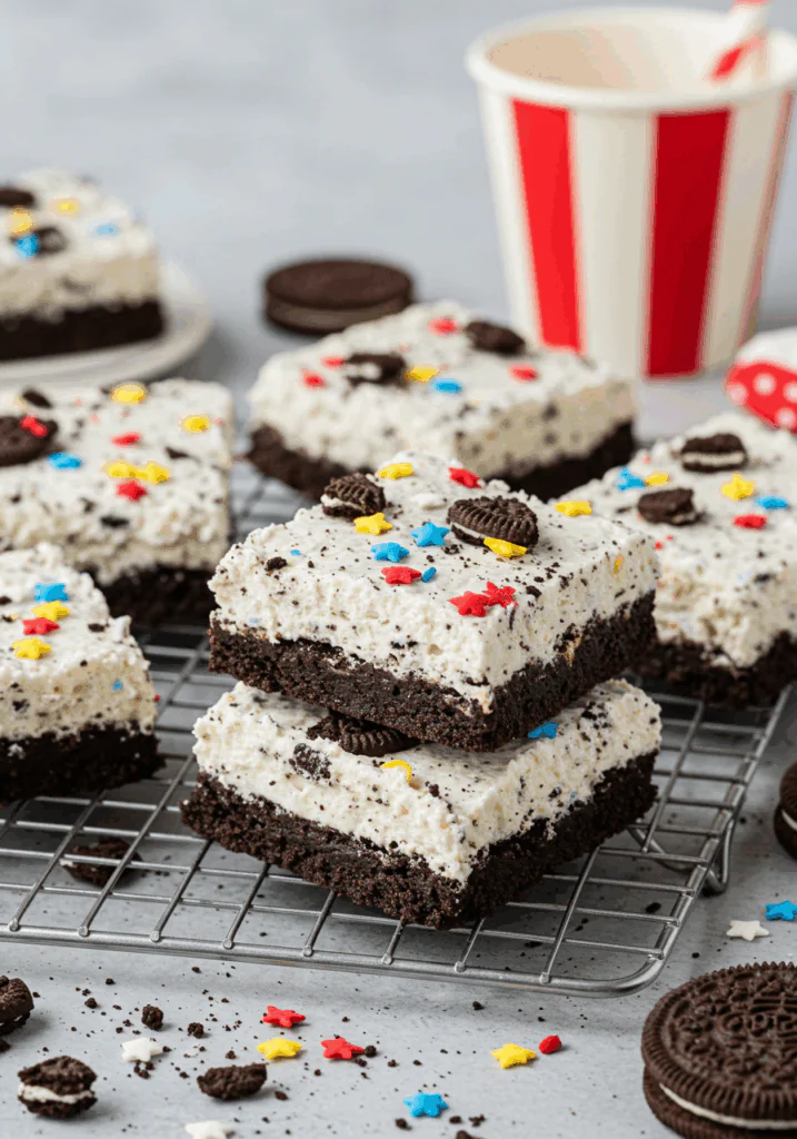 No Bake Fireworks Oreo Cheesecake Bars