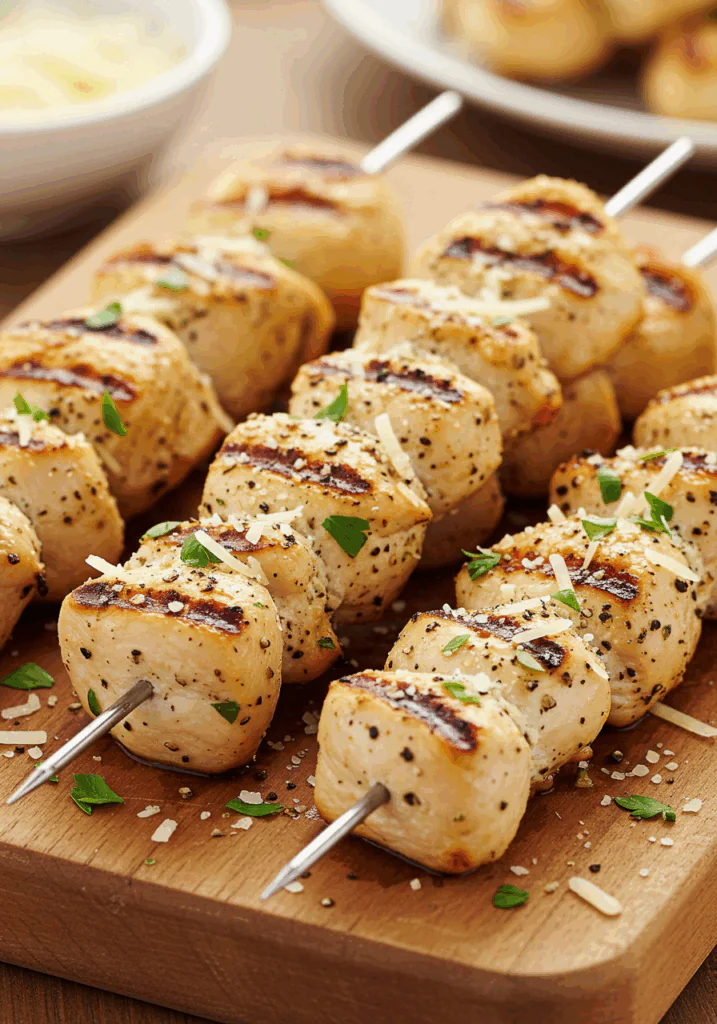 Grilled Ranch Garlic Parmesan Chicken Skewers