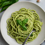 Vegan wild garlic pesto pasta