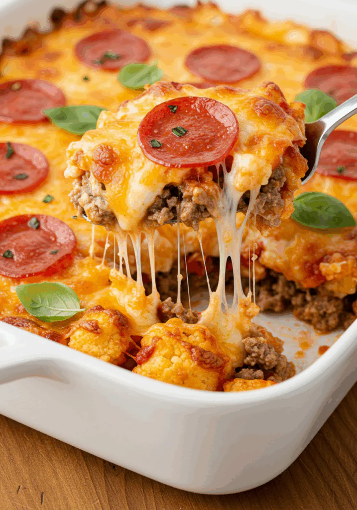 Roasted Cauliflower Pizza Casserole