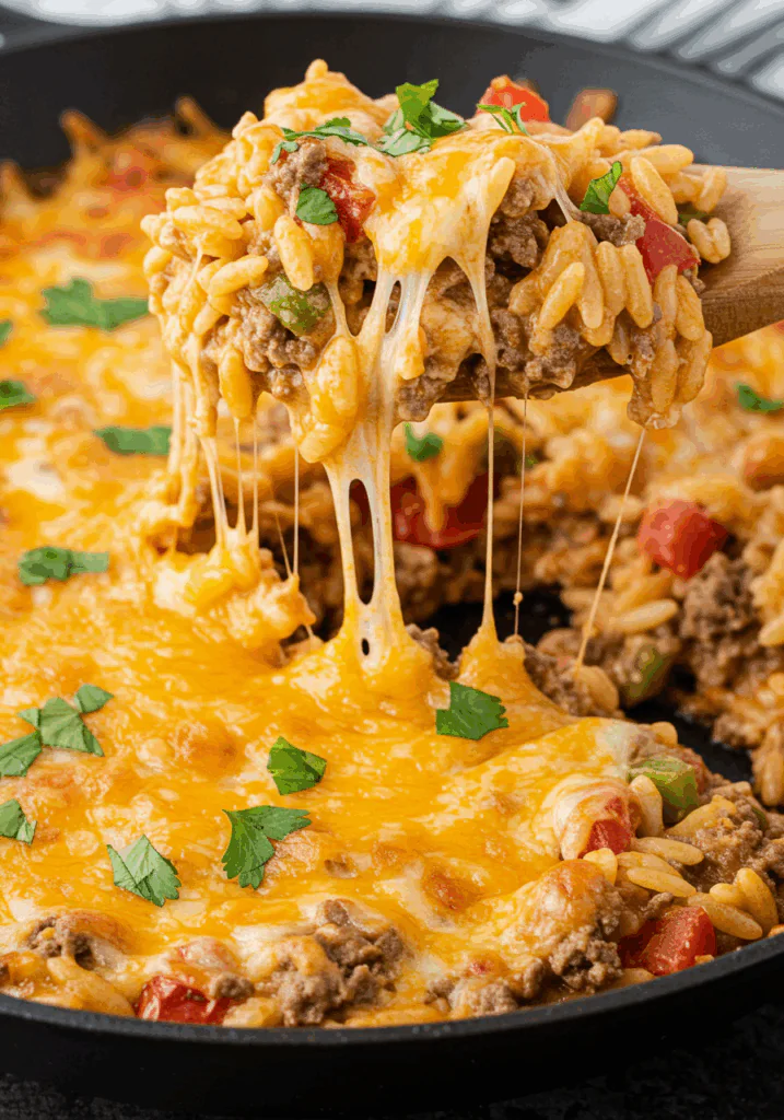 One-Pot Cheeseburger Orzo Skillet