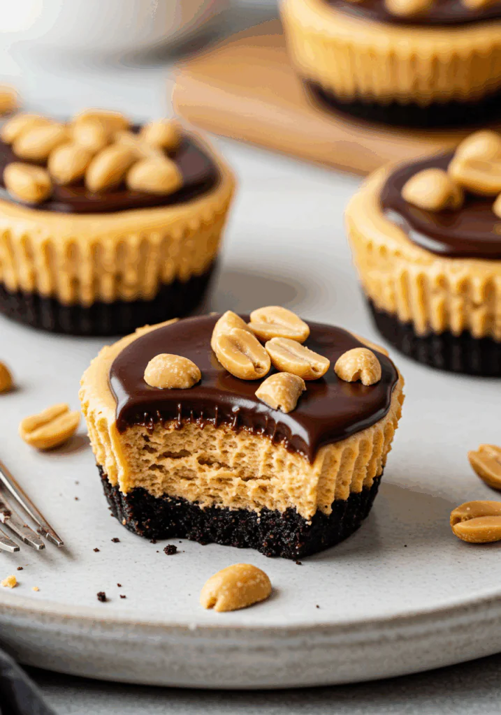 Mini Chocolate and Peanut Butter Cheesecakes