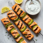 Grilled Salmon Skewers with Creamy Dill Yogurt Sauce