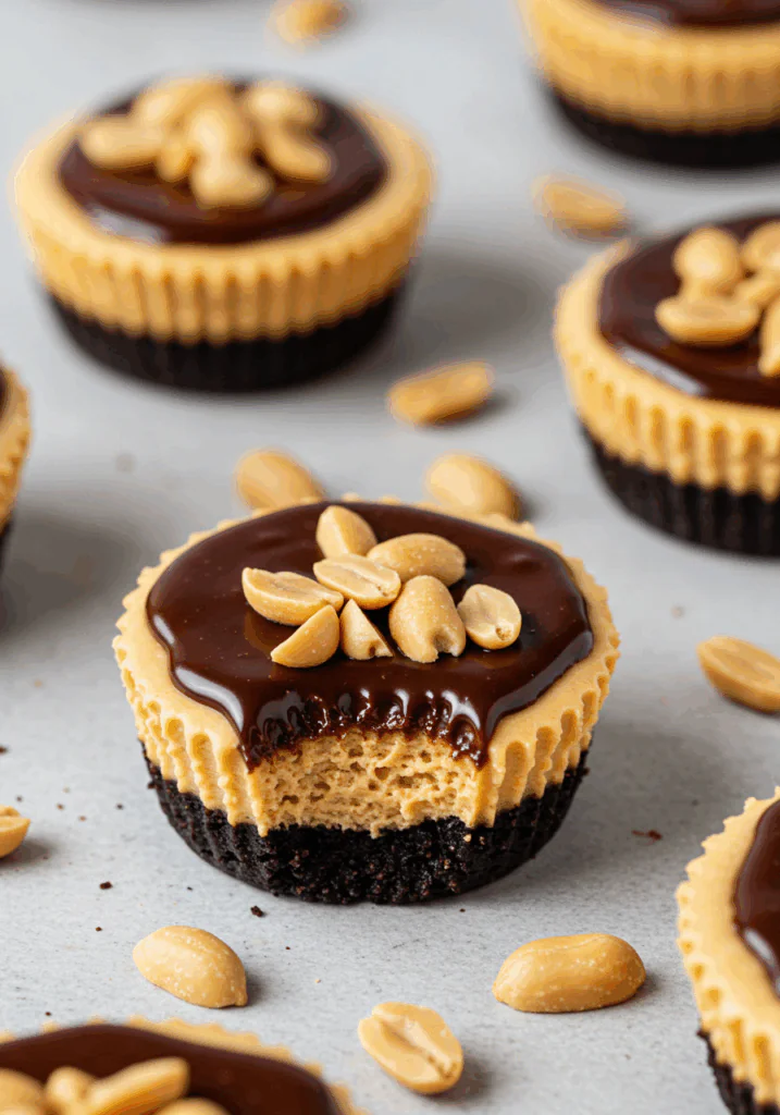 Mini Chocolate and Peanut Butter Cheesecakes
