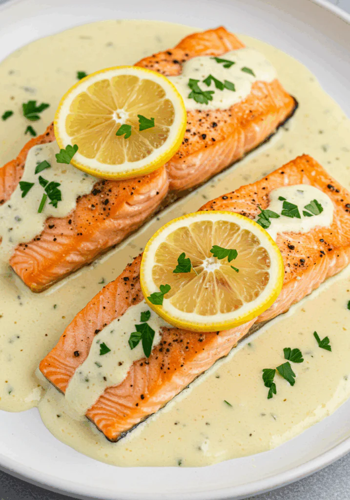 Baked Salmon with Lemon Butter Cream Sauce