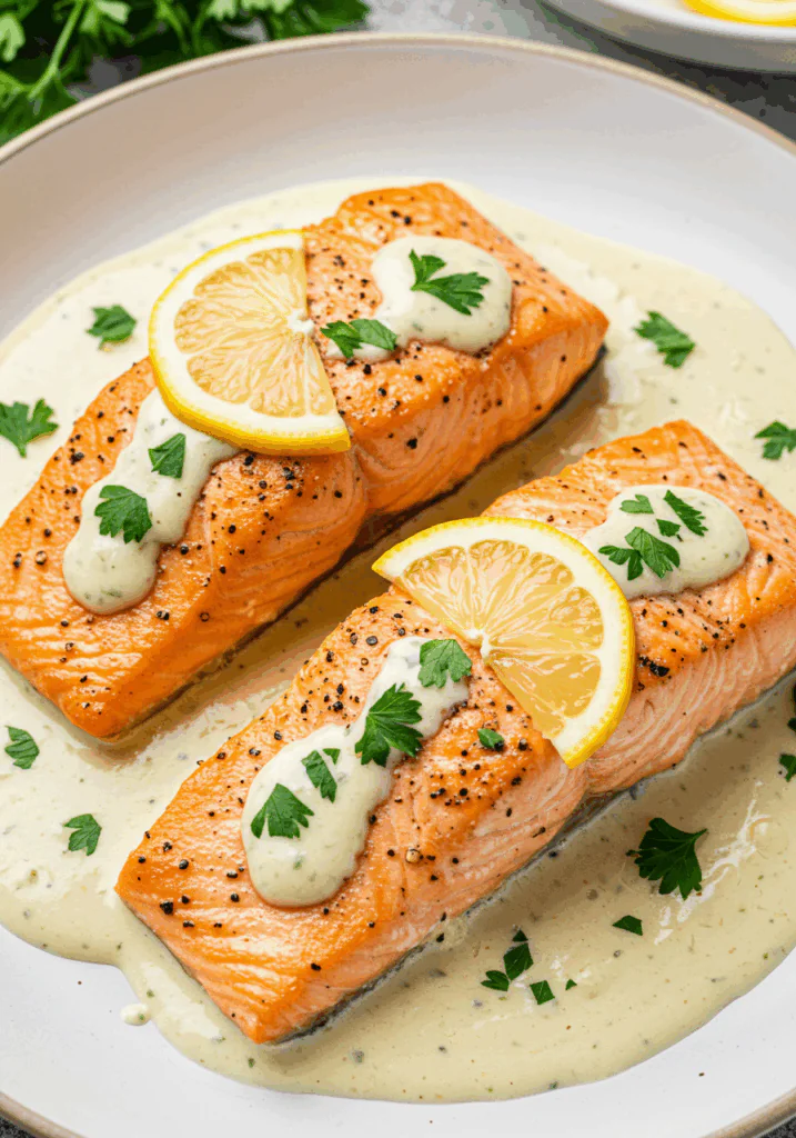 Baked Salmon with Lemon Butter Cream Sauce