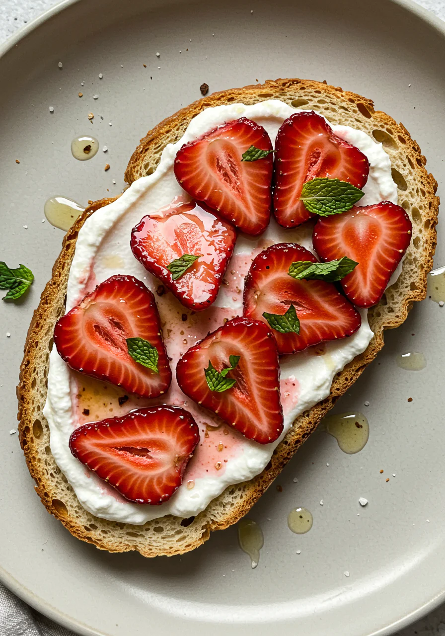 Roasted Strawberry Whipped Ricotta Toast